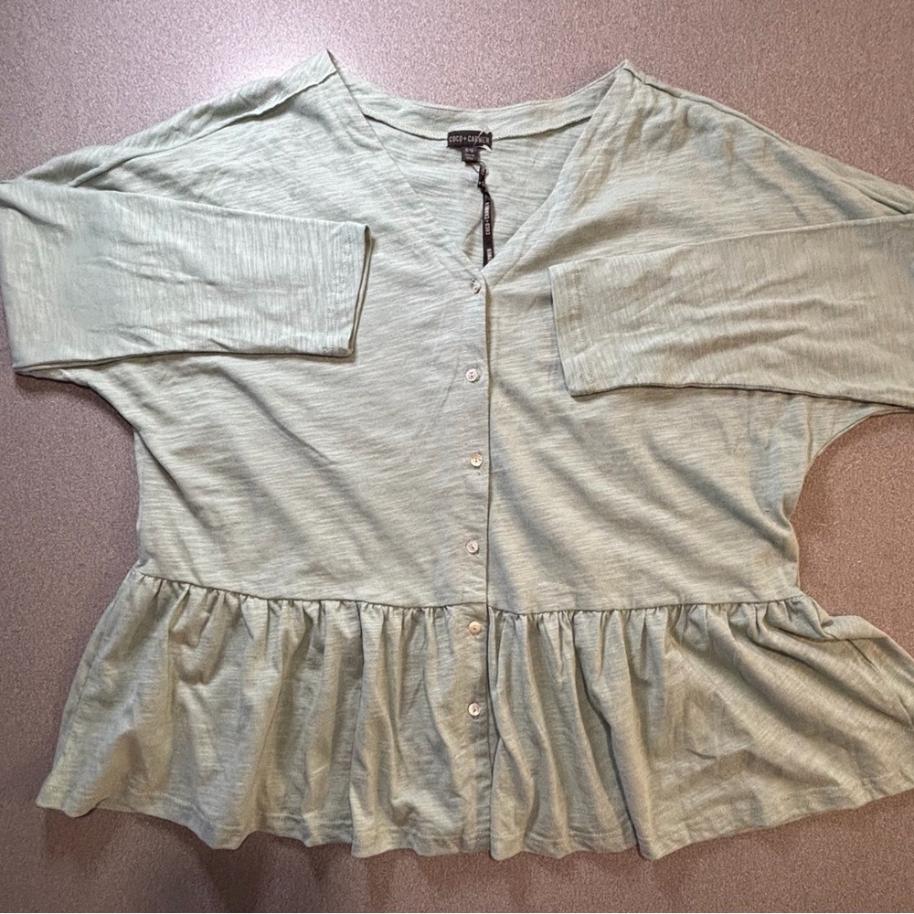 NEW Coco + Carmen Button up‎ Long sleeve Tunic Ruffle BlouseS/M